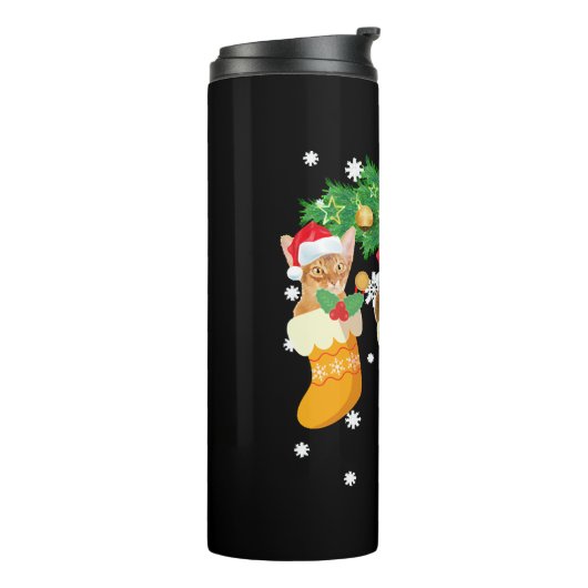 Grappig kerstcadeau voor Shirt Drie Abyssische kat Thermosbeker (Gedraaid links)