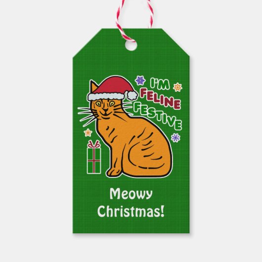 Grappig kerstcadeautje Feline Festive Holiday Pun Cadeaulabel (Voorkant)