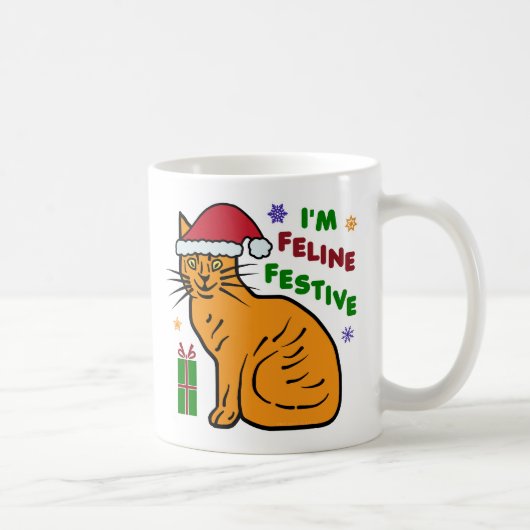 Grappig kerstcadeautje Feline Festive Holiday Pun Koffiemok (Rechts)