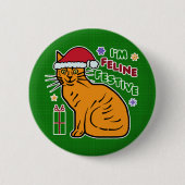 Grappig kerstcadeautje Feline Festive Holiday Pun Ronde Button 5,7 Cm (Voorkant)