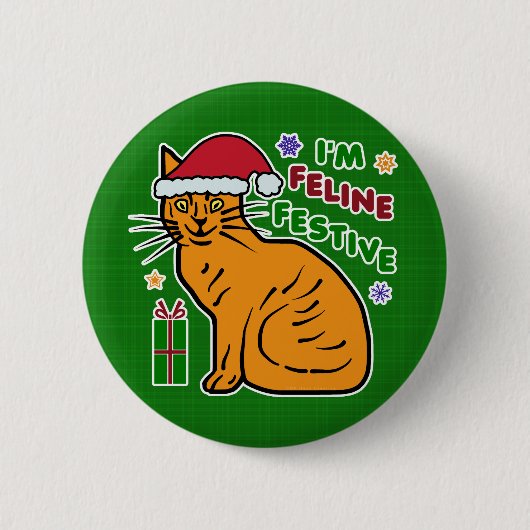 Grappig kerstcadeautje Feline Festive Holiday Pun Ronde Button 5,7 Cm (Voorkant)