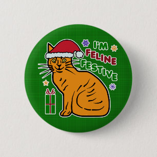 Grappig kerstcadeautje Feline Festive Holiday Pun Ronde Button 5,7 Cm