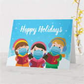Grappig kerstCarolers in Face Mask Holiday Kaart (Gele Bloem)