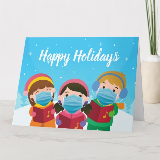 Grappig kerstCarolers in Face Mask Holiday Kaart (Voorkant)