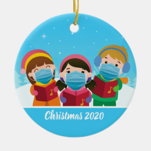 Grappig kerstCarolers in Face Mask Keramisch Ornament