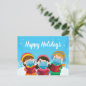 Grappig kerstCarolers in Face Maskakoep Feestdagenkaart (Staand voorkant)