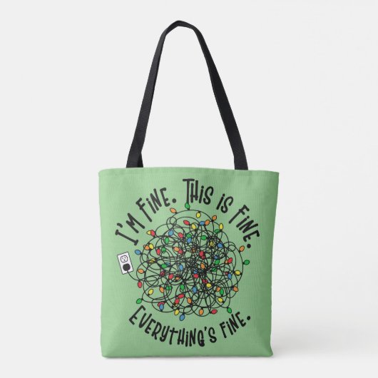 Grappig Kerstcitaat Tangled Lights Ik ben prima Tote Bag (Achterkant)
