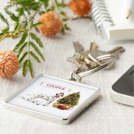 Grappig kerstdalmation Dog en Tree Sleutelhanger