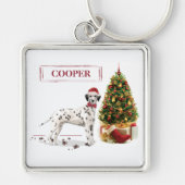 Grappig kerstdalmation Dog en Tree Sleutelhanger (Voorkant)