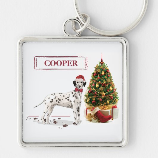 Grappig kerstdalmation Dog en Tree Sleutelhanger (Voorkant)