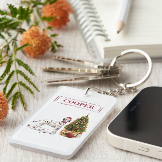 Grappig kerstdalmation Dog en Tree Sleutelhanger (Voorkant Rechts)