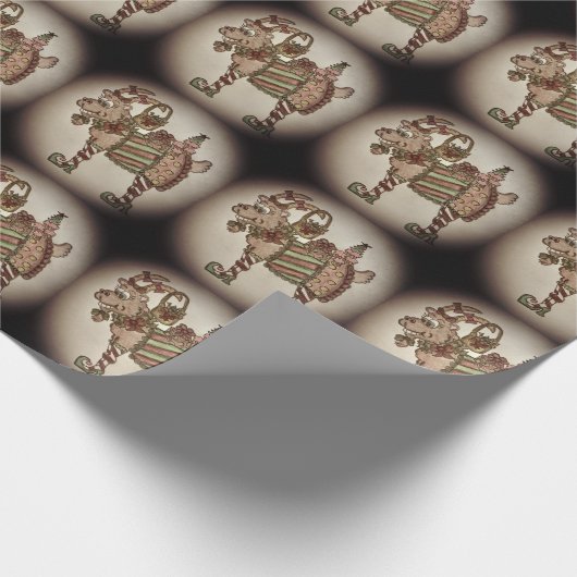 Grappig kerstdanserend geit-papier cadeaupapier (Hoek)