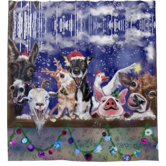 Grappig Kerstdier Boerderij Douchegordijn (Voorkant)