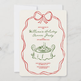 Grappig Kerstdiner Feest Groen en Rood Feestdagenkaart