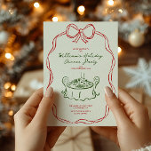 Grappig Kerstdiner Feest Groen en Rood Feestdagenkaart