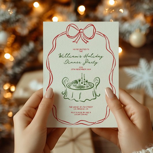 Grappig Kerstdiner Feest Groen en Rood Feestdagenkaart