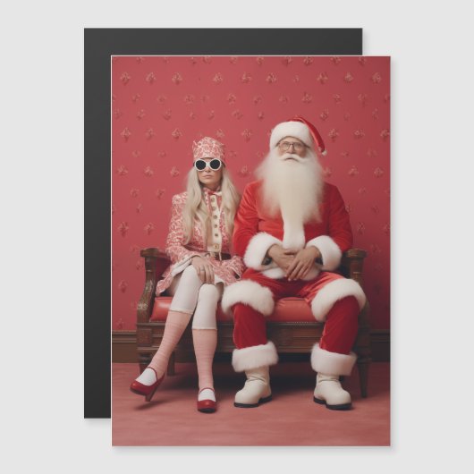Grappig kerstduo: Kerstman en mevrouw Claus Magnetische Uitnodiging (Voorkant / Achterkant)
