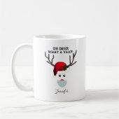 Grappig kerstface Mask Reindeer gepersonaliseerd Koffiemok (Links)