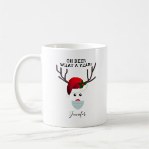 Grappig kerstface Mask Reindeer gepersonaliseerd Koffiemok