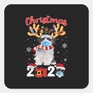 Grappig kerstfeest 2020 Shih Tzu Mask Matching Paj Vierkante Sticker
