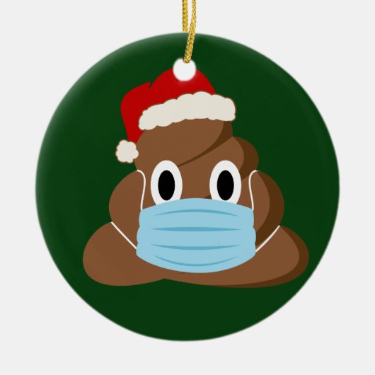 Grappig kerstfeest 2020Poop Emoji Draag een masker Keramisch Ornament (Voorkant)