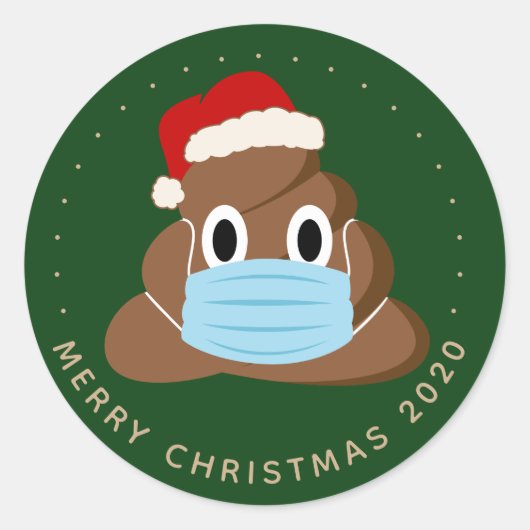 Grappig kerstfeest 2020Poop Emoji Draag een masker Ronde Sticker (Voorkant)