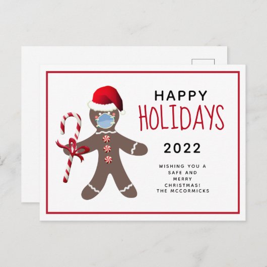 Grappig kerstfeest 2021 Covid Gingerbrood Man Feestdagenkaart (Voorkant / Achterkant)