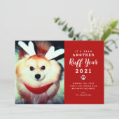 Grappig kerstfeest 2021 Red Ruff Year Dog Foto  Feestdagenkaart (Staand voorkant)