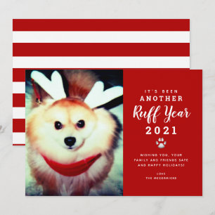 Grappig kerstfeest 2021 Red Ruff Year Dog Foto  Feestdagenkaart