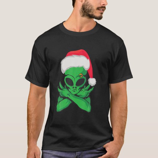 Grappig kerstfeest. Alien Santa Flashons T-shirt (Voorkant)