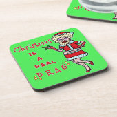 Grappig kerstfeest Bah Humbug Santa in Drag Bier Onderzetter (Linkerzijde)