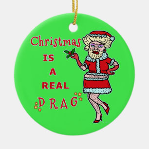 Grappig kerstfeest Bah Humbug Santa in Drag Keramisch Ornament