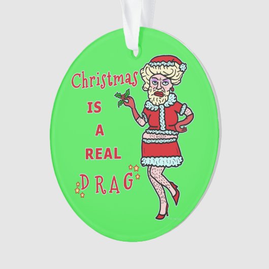 Grappig kerstfeest Bah Humbug Santa in Drag Ornament (voorkant)