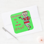 Grappig kerstfeest Bah Humbug Santa in Drag Vierkante Sticker (Envelop)