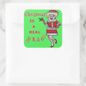 Grappig kerstfeest Bah Humbug Santa in Drag Vierkante Sticker (Tas)