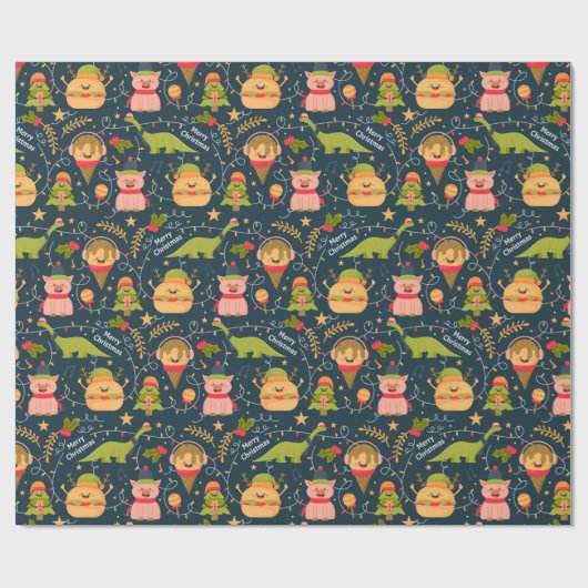 Grappig kerstfeest cadeaupapier (Vlak)