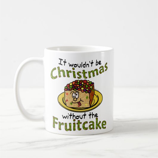Grappig kerstfeest Cartoon Fruitcake Koffiemok (Links)