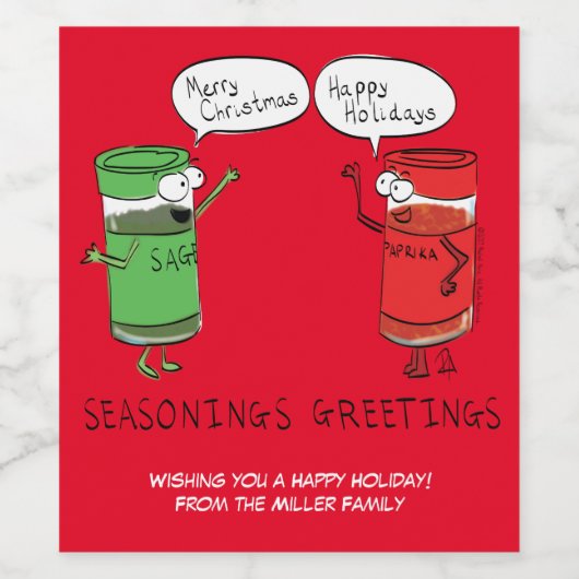 Grappig kerstfeest Cartoon Kokerspecerijen Wijn Etiket (Enkel label)