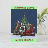 Grappig kerstfeest cartoon-uitnodigkaart kaart (Staand voorkant)