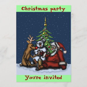 Grappig kerstfeest cartoon-uitnodigkaart kaart
