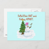 Grappig kerstfeest cartoon van dame snewman feestdagenkaart (Voorkant / Achterkant)