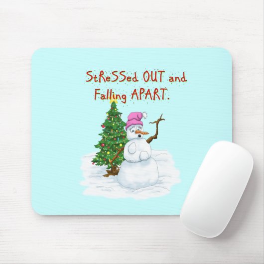 Grappig kerstfeest cartoon van dame snewman muismat (Met muis)