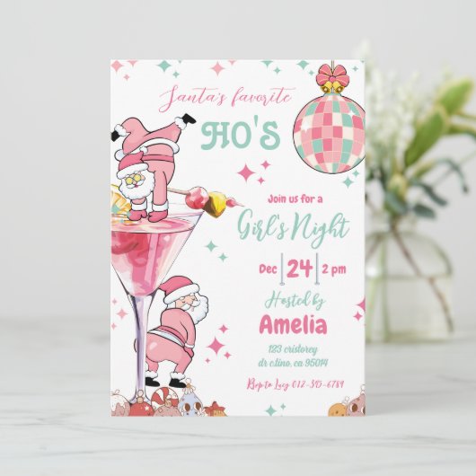 Grappig Kerstfeest Cocktail Party Meisjesnacht Kaart (Staand voorkant)
