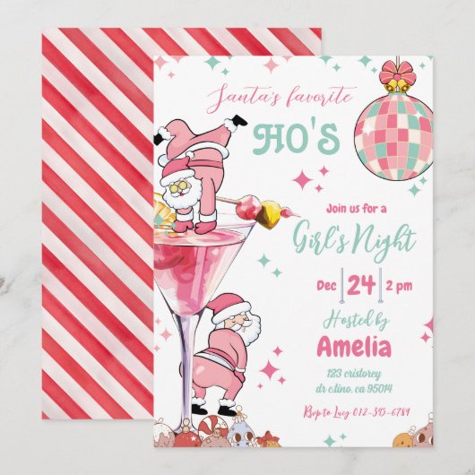 Grappig Kerstfeest Cocktail Party Meisjesnacht Kaart (Voorkant / Achterkant)