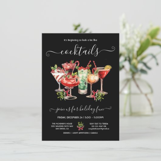 Grappig kerstfeest cocktails feest kaart (Staand voorkant)