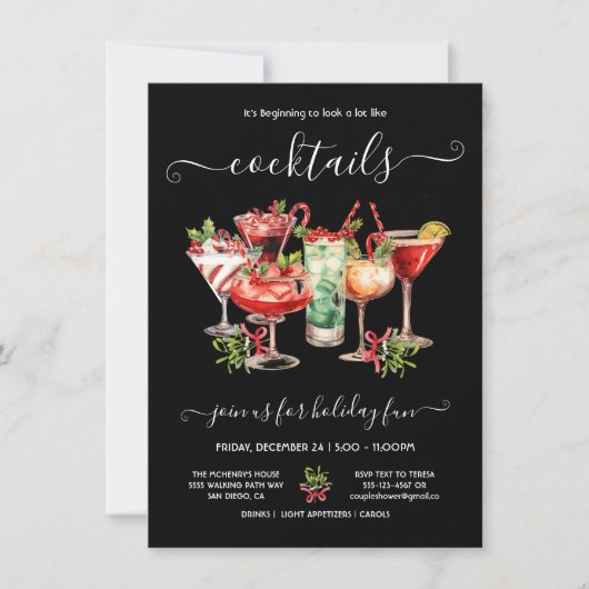 Grappig kerstfeest cocktails feest kaart (Voorkant)