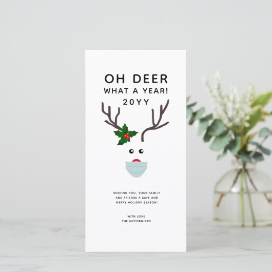 Grappig kerstfeest Covid Face Mask Reindeer Feestdagenkaart (Staand voorkant)