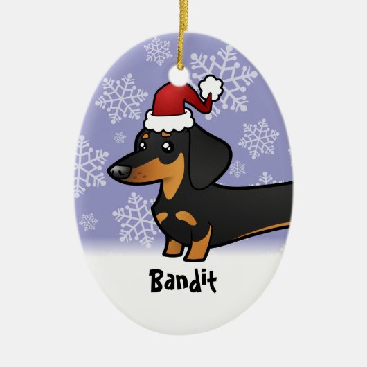 Grappig kerstfeest Dachshund (gladde jas) Keramisch Ornament (Voorkant)