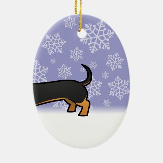 Grappig kerstfeest Dachshund (gladde jas) Keramisch Ornament (Achterkant)