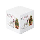 Grappig kerstfeest Dalmatiaanse hond en boom Kubus (Voorkant hoekig)